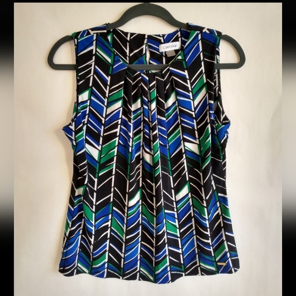 Calvin Klein Women's Sleeveless blouse Top Chevron size PM (Petite Medium) - Picture 4 of 12